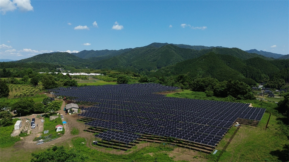 An agrivoltaics installation at Fukuchiyama, Kyoto, Japan.
